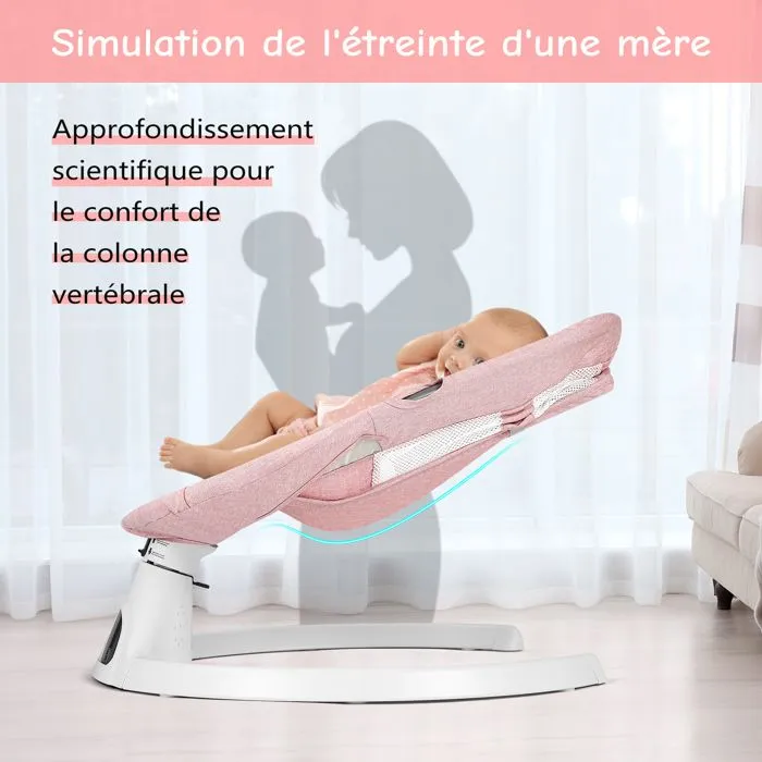Balancelle bébé, Transat électrique avec télécommande, 5 amplitudes de balançoire et musique Bluetooth, Rose-5