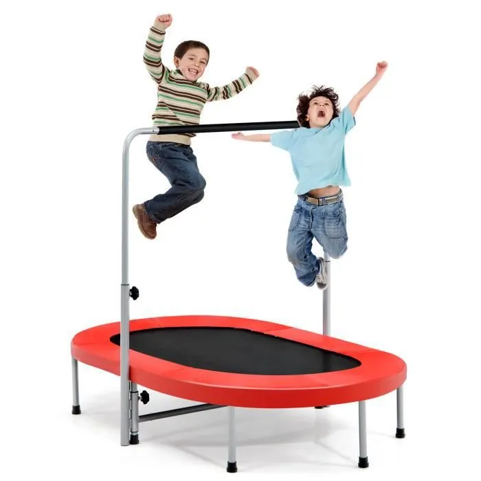 COSTWAY Trampoline Enfants Pliable Intérieur/Extérieur avec Main Courante Ajustable Coussin Tapis de Saut Charge 150kg Rouge-0