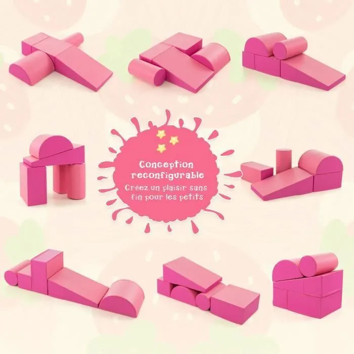 COSTWAY 5PCS Blocs de Construction en Mousse-Housse en PU-Modules de Motricité Enfants-Jouets Éducatifs-9 Mois-Ramper-Rose Rouge-1