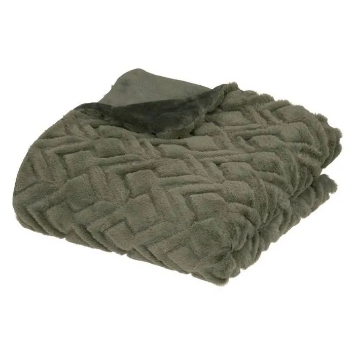 Plaid "Mara" - fausse fourrure - vert kaki - 120x160 cm - Kaki - Atmosphera createur d'interieur-0
