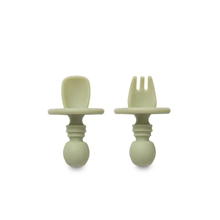 Couverts bebe Interbaby - SI013-74 - Ensemble de couverts d'apprentissage anti-etouffement pour bebe en silicone vert-1