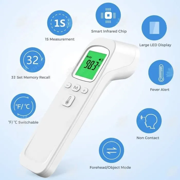 HTBE® Thermomètre frontal médical Thermomètre infrarouge sans contact Thermomètre portable pour appareils ménagers exportés-2