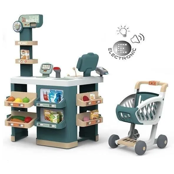Marchande Supermarket Smoby - Dès 3 ans - Coin légumes/fruits - Mini rayons - Pesée-0