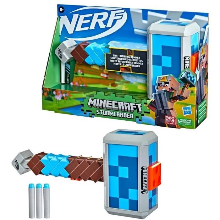 Nerf Minecraft - HASBRO - Marteau lance-fléchettes Stormlander - Capacité 3 fléchettes-1