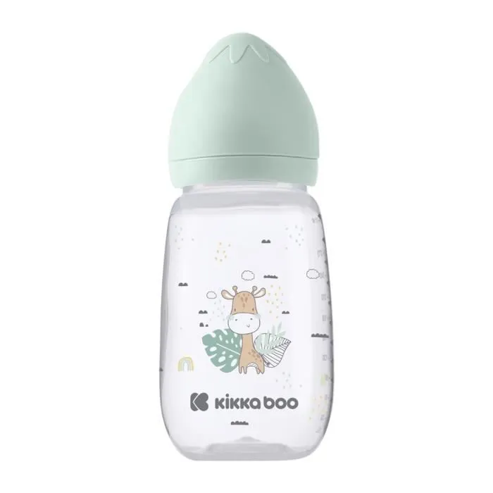 Kikkaboo Biberon Savanna 310ml Tétine silicone taille M Anti-colique 6 mois et + [Vert]-2