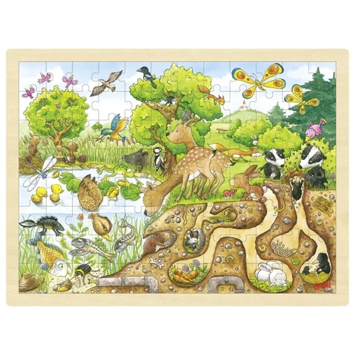 Puzzle en bois Découverte de la nature - GOKI - Moins de 100 pièces - Vert-0