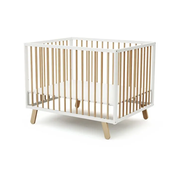 AT4 - Parc bébé en bois PIRATE Blanc et Hêtre Verni 80 x 100 cm  Blanc et Hêtre Verni - 80x120-2