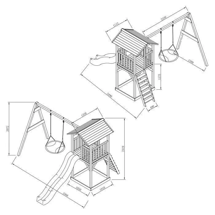 Aire de Jeux - AXI - Beach Tower - Toboggan Violet - Balançoire Nid d'oiseau Vert - Bac à Sable-3