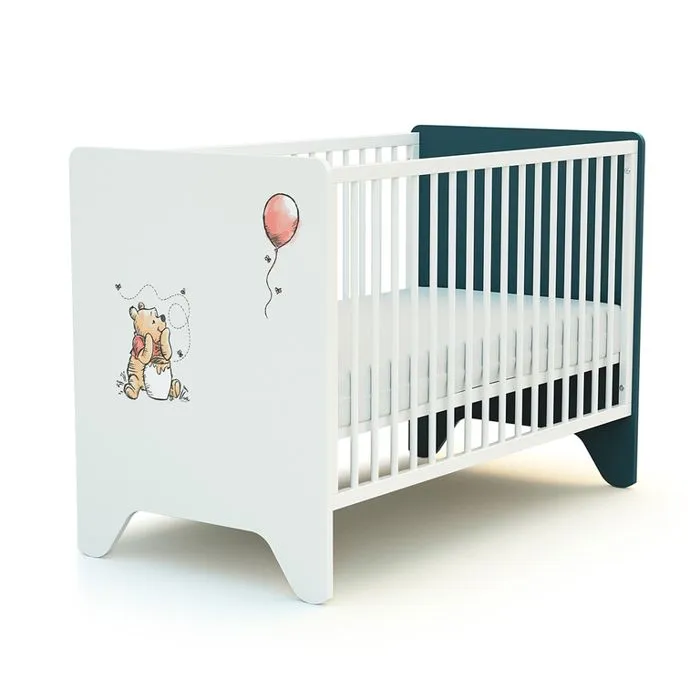 AT4 - Lit bébé 60 x 120 cm DISNEY Exploring Winnie - Réglable 3 hauteurs - Bleu Canard-1