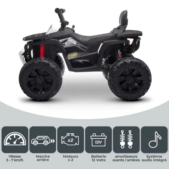 Quad électrique 2x 40W pour enfant - avec 4 suspensions, Marche AV-AR et Système audio Couleur:Blanc-3