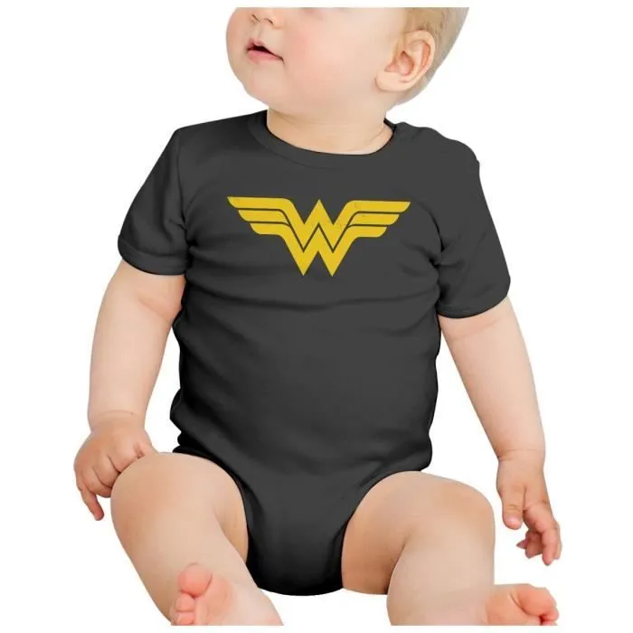 Body Bébé Manche Courte Noir Wonder Woman Super Héros BD Film Geek-1
