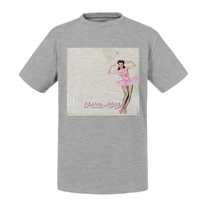T-shirt Enfant Gris Pin Up Rose Rétro Original Vintage-0