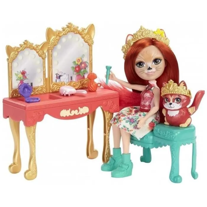 Enchantimals Royals coffret Coiffeuse avec mini-poupée Fabrina Renard, figurine animale Frisk et 9 accessoires-1