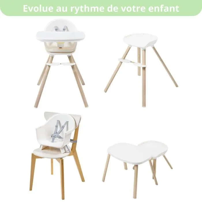 MAXI-COSI Moa Chaise haute bébé évolutive 8 en 1, Chaise haute/Réhausseur/Tabouret/Bureau, De 6 mois à 5 ans, Beyond White2 Eco-1