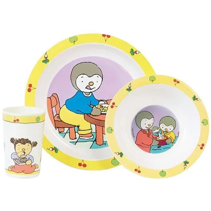 T'CHOUPI - Coffret Fauteuil club + ensemble repas (assiette, bol, verre) + Peluche avec ourson 30 cm-2