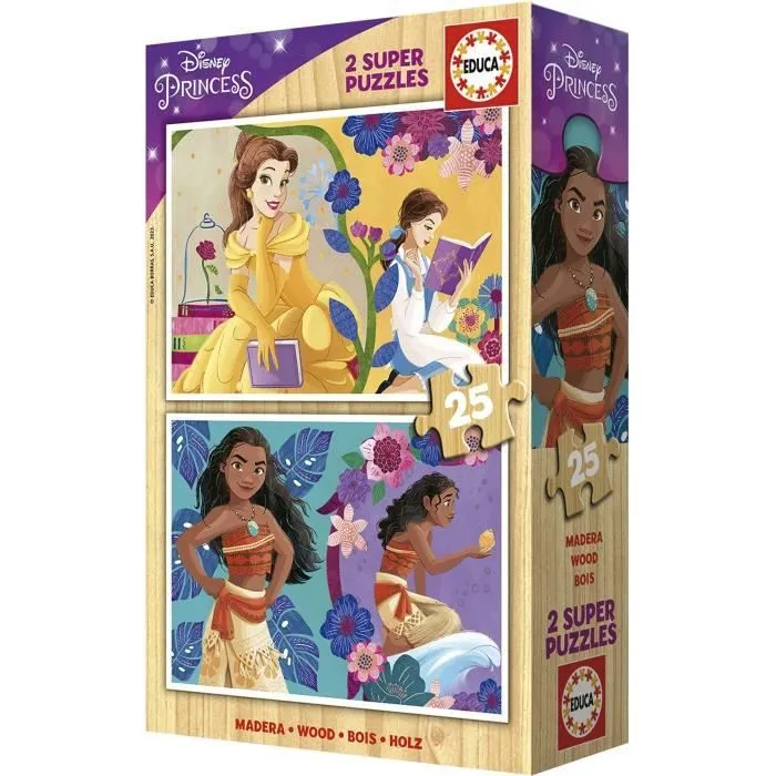 Puzzle en bois Disney Princess (Bella + Vaiana) - 2x25 pièces-3