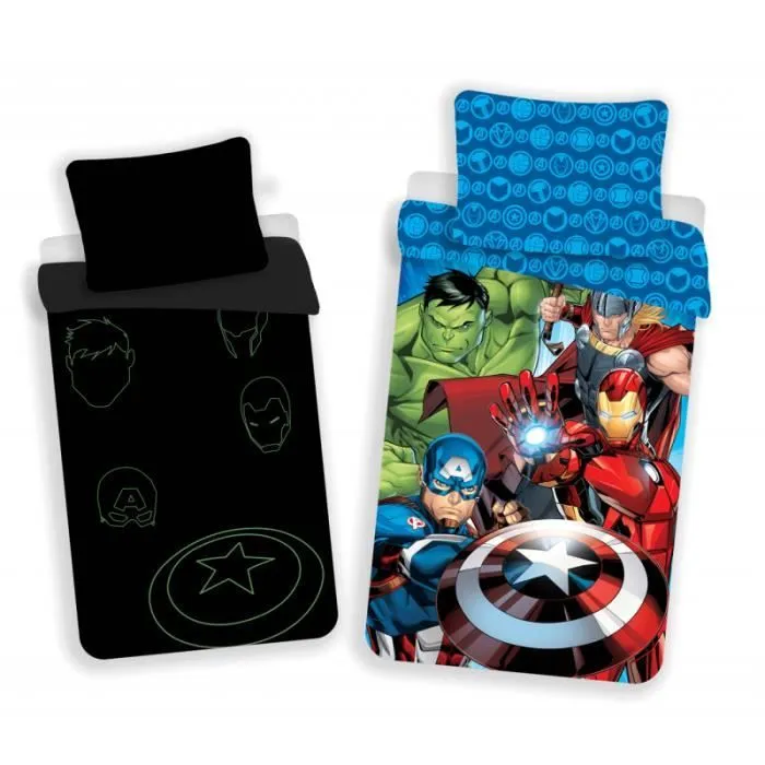 Parure de lit - Avengers - 140 x 200 cm - Phosphorescent - Coton - Bleu-0