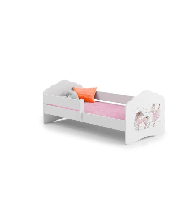 Lit enfant fille FIONA avec balustrade et matelas - Princesse et licorne roses - 140 cm x 70 cm-0