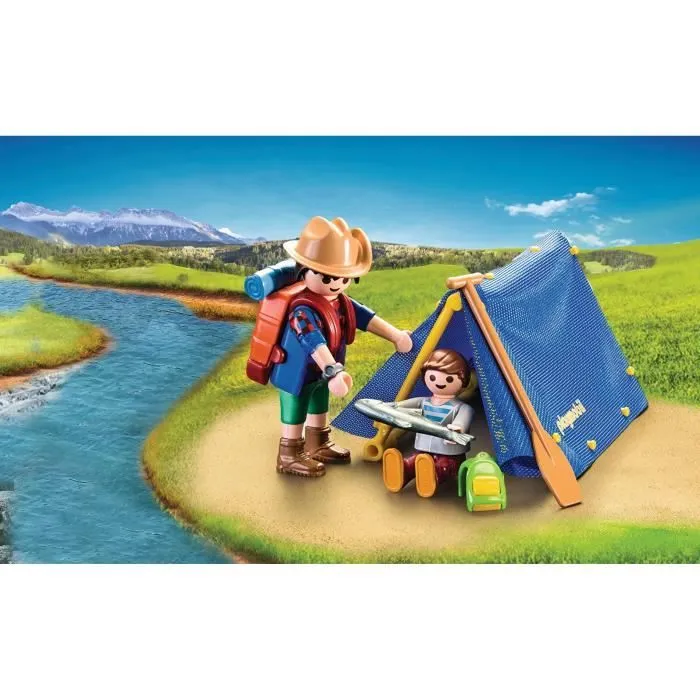 PLAYMOBIL 9323 Valisette Campeurs, Sports et Action, 2 personnages, tente, canoë et accessoires, 32 pièces, Dès 4 ans-2