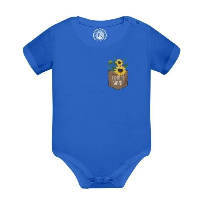 Body Bébé Manche Courte Bleu Choose to Shine Tournesol Poche Surprise Illustration-0