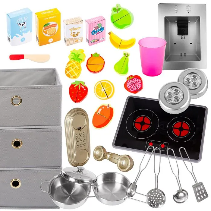 Kinderplay Grande Cuisine en Bois Enfant - pour Enfants, Deux Hauteurs Possibles, éclairage LED, Accessoires, GS0060-1-3