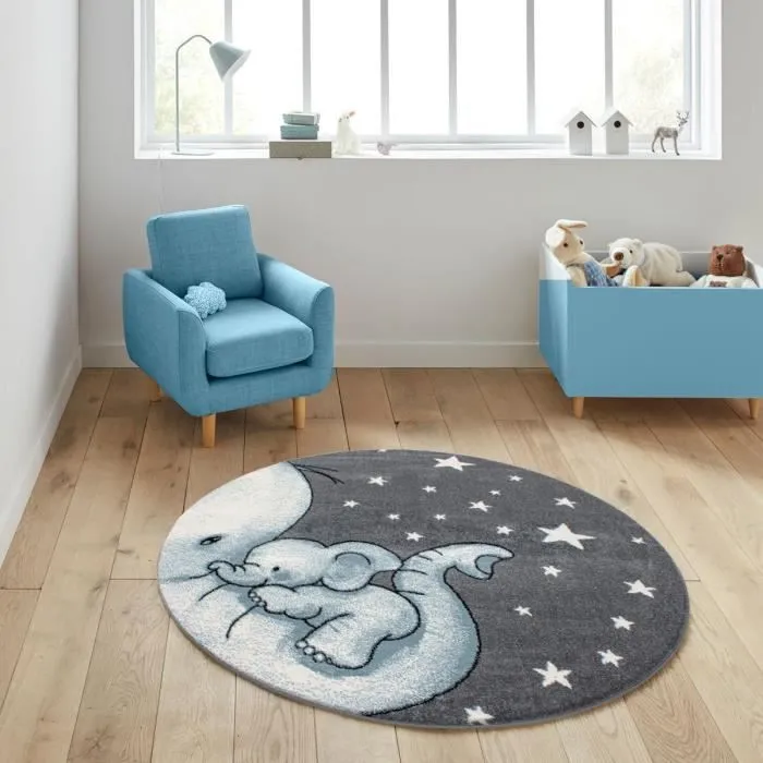 Tapis Enfant - DUMBOO - 120x120cm - Bleu - Polypropylène - Motifs DUMBOO-1