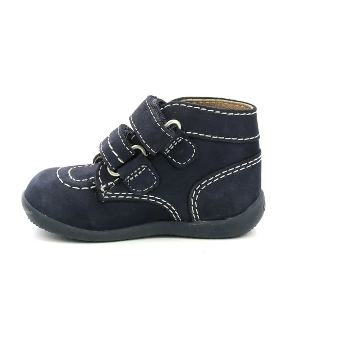 Bottillons - KICKERS - Bonkro-2 - Cuir - Bleu - Fermeture Scratch-3