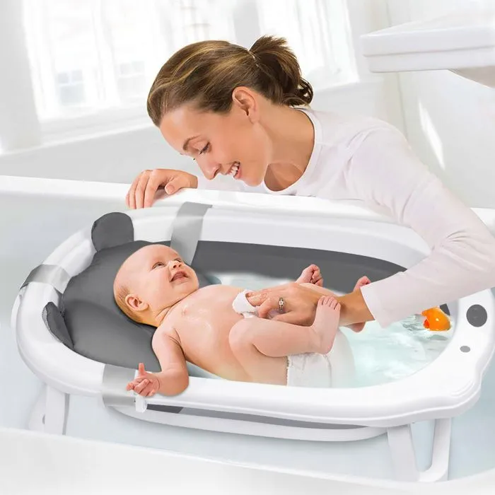 LILIIN Baignoire pour Bébé 82 ×50×20cm Plastique PP Stable Avec Coussin de Baignoire pour Bébé, Anthracite-4