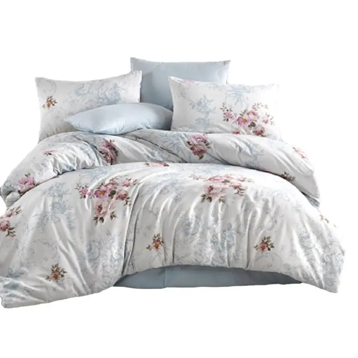 Parure de lit - CLARA - Bleu - 220x240cm - 80% Coton - 2 Taies d'oreillers-0