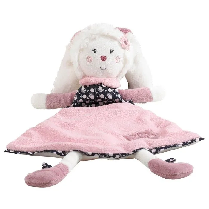 Doudou mouchoir lapin - Miss Fleur de Lune - en velours doux - Blanc - pour bébé fille-1