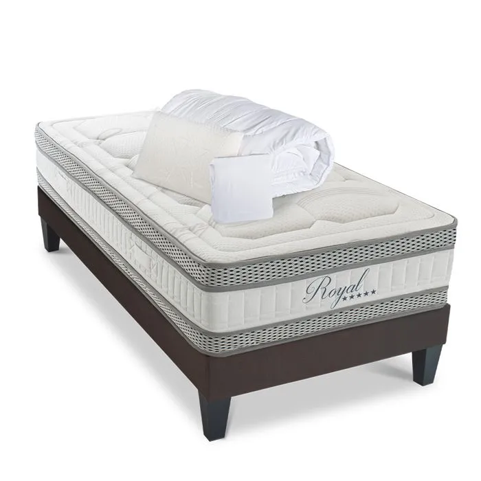 Pack Royal 5 Etoiles 90x190 cm Matelas Mousse + Sommier Bois + Accessoires-0