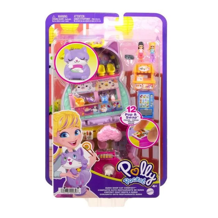 Coffret Chat Restaurant - Polly Pocket - Univers culinaire japonais - 2 figurines et 13 accessoires - 4 ans et +-6