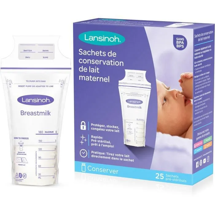 LANSINOH Lot de 25 Sachets de conservation du lait maternel-0