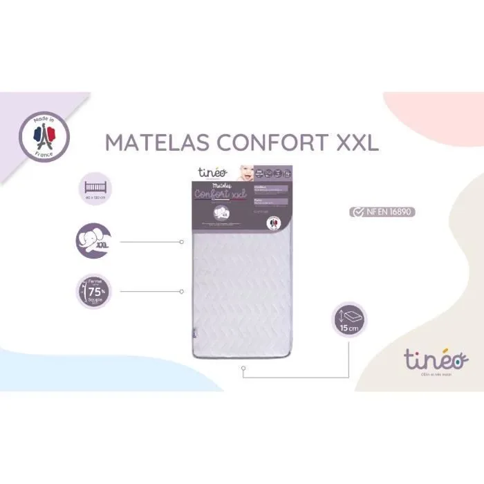 Matelas Bébé Confort XXL TINEO 60x120x15cm - Sans Traitement - Fabriqué En France - Garantie 2 Ans-7