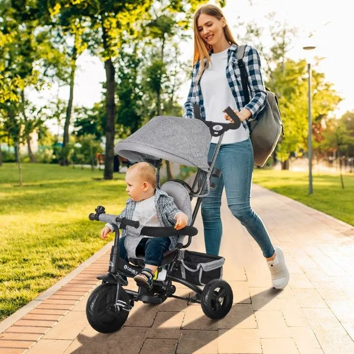 Tricycle Enfant HOMCOM évolutif Pare-Soleil Pliable Canne télescopique Amovible 95 x 50 x 106 cm Acier Gris Noir-1