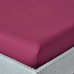 Drap-housse uni 150 x 200 cm 100% coton égyptien 200 fils coloris prune-0