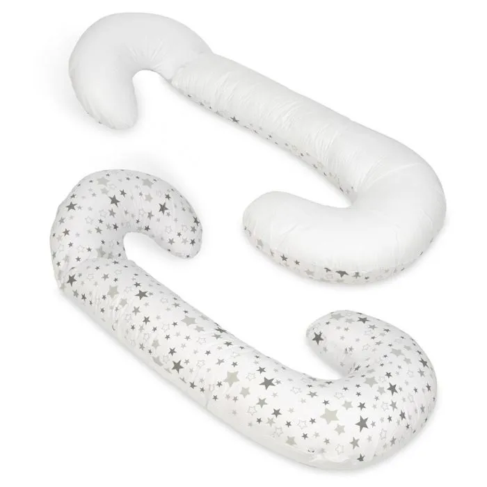 Coussin cylindrique Velinda - Etoiles grises et blanches sur fond blanc - déhoussable et lavable-0