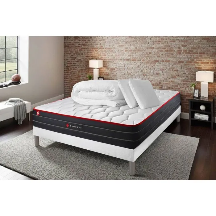 Pack matelas BOOST 140x190 - Somness - Mémoire de forme - 26 cm - 2 oreillers - Couette incluses-1