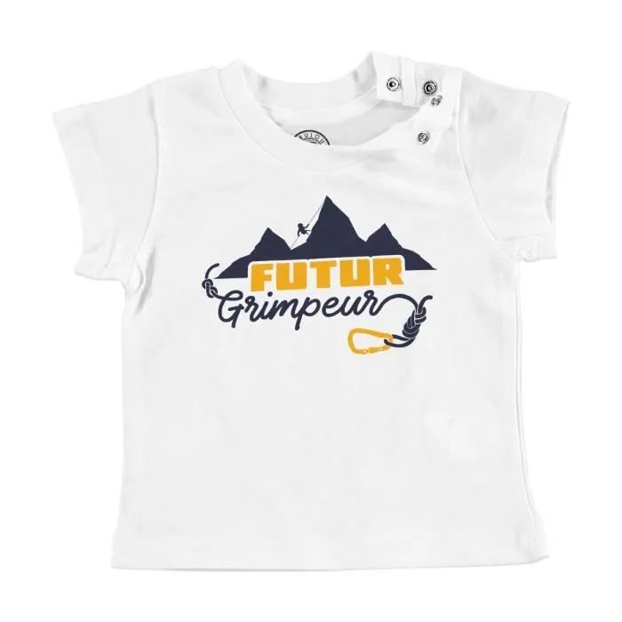 T-shirt Bébé Manche Courte Blanc Futur Grimpeur Sport Outdoor Aventure Escalade-0