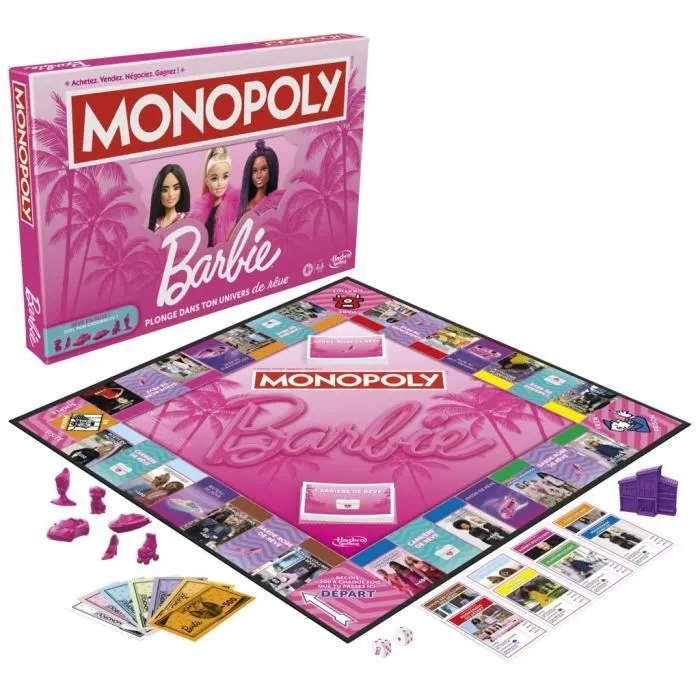Monopoly : édition Barbie, jeu de plateau pour 2 à 6 joueurs, jeux pour la famille, à partir de 8 ans-5