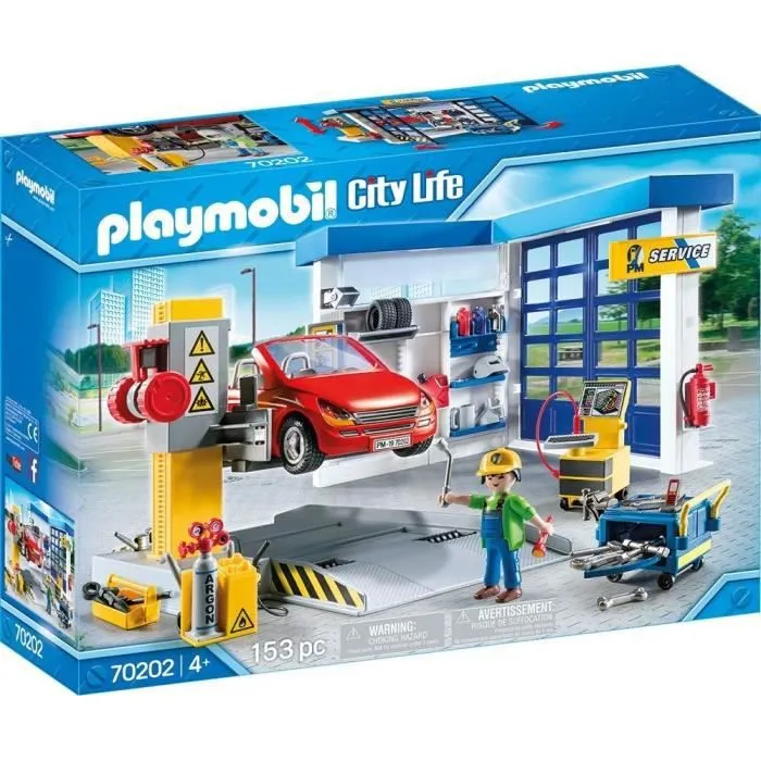 Garage automobile Playmobil City Life - Plateforme élévatrice - Cabriolet rouge - 153 pièces-0