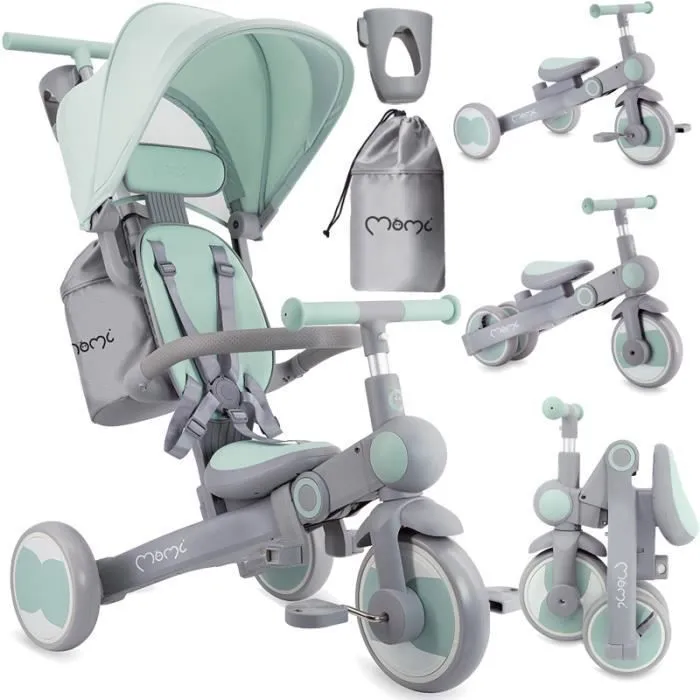 MoMi SOLIVIA - 4en1 - Tricycle Evolutif Enfant Bebe - Draisienne Pour Enfants - Jusqu'à 25 kg - Vert-0