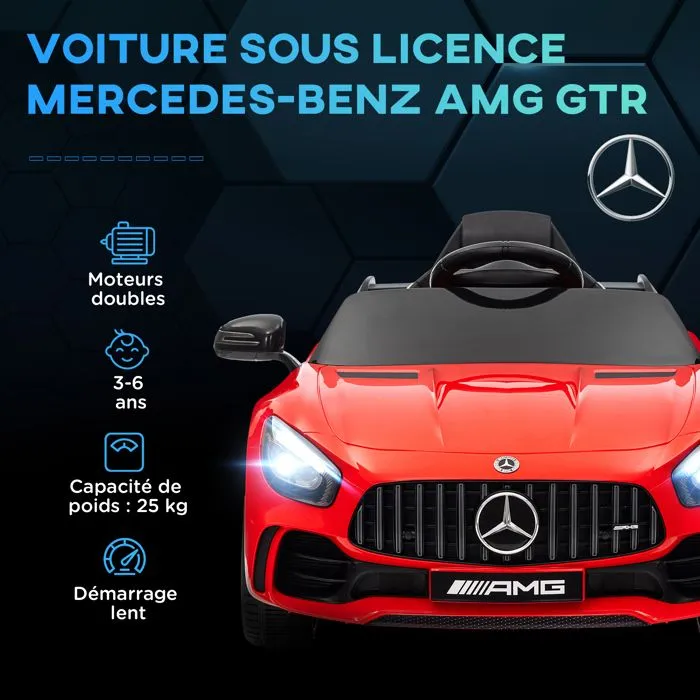 Voiture électrique enfants - AIYAPLAY - sous licence Mercedes-Benz AMG GTR - 12V - télécommande 2,4G - max. 5 km/h - phares - rouge-4