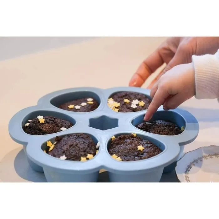 BEABA Multiportions en silicone de qualité premium, résistance thermique, couvercle hermétique, Fabriqué en Italie, 6x90 ml bleu-5