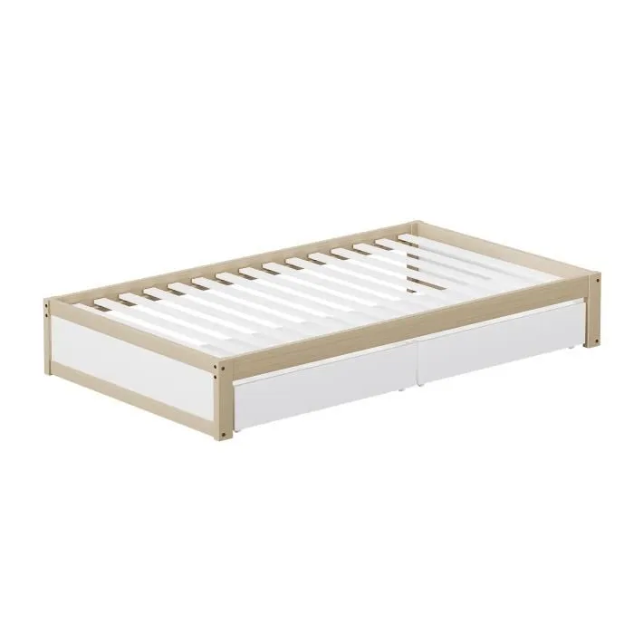 Lit simple enfant - DREAMMESPACE - 90x200 cm - Bois massif - 2 tiroirs - Sommier inclus-2