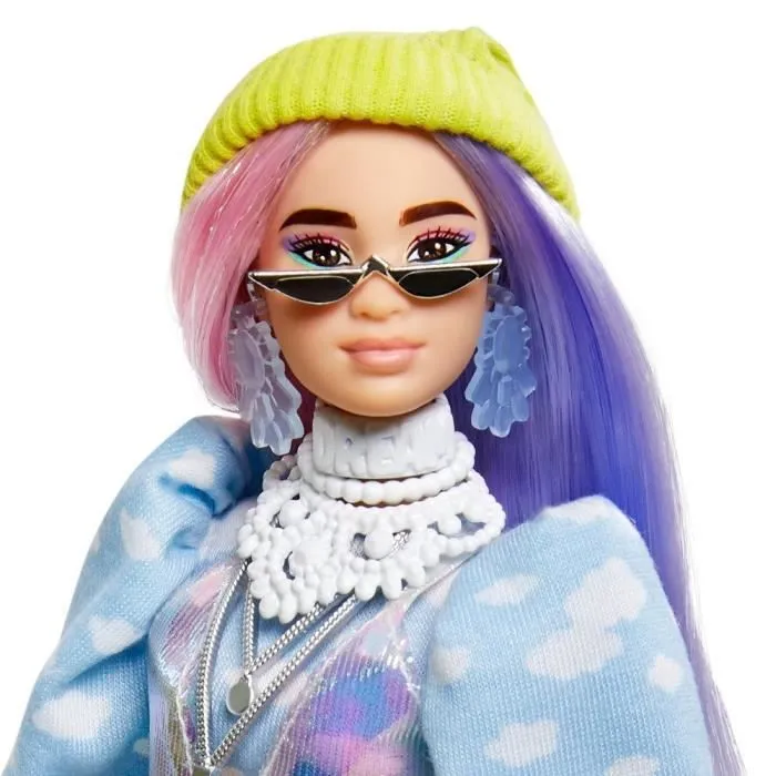 Barbie - Extra Bonnet Vert Cheveux Longs Mauve et Rose - Poupée - 3 ans et +-1