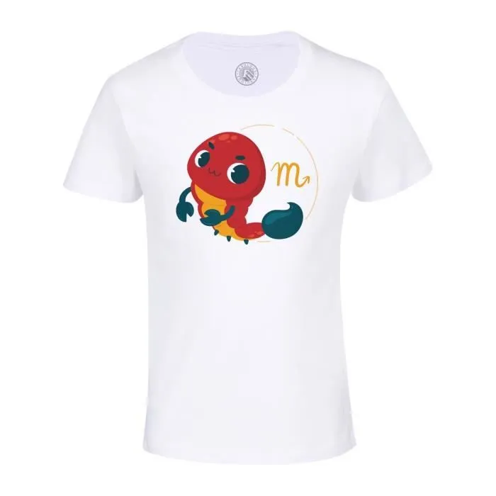 T-shirt Enfant Blanc Scorpion Signe astrologie Zodiaque Dessin Symbole Illustration-0