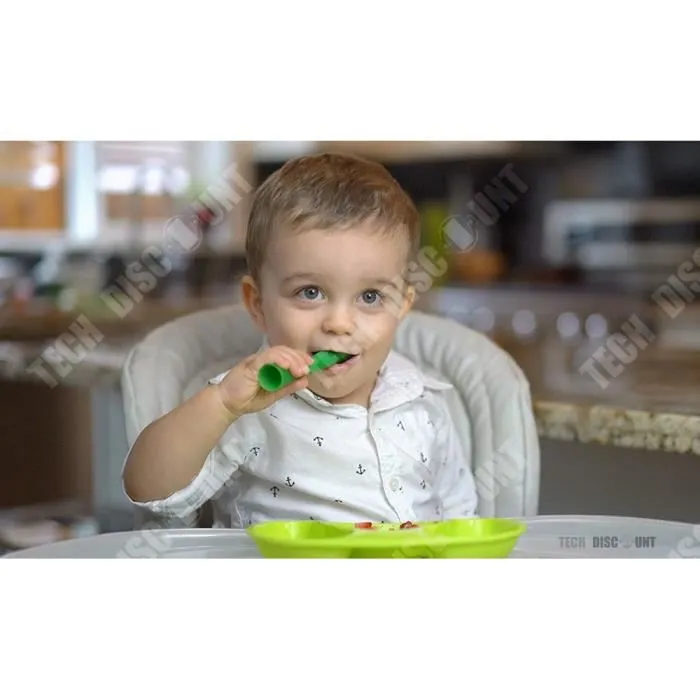 TD® Cuillères d'apprentissage dès 6 mois pour bébé enfants en bas âge silicone sans bisphénol flexible alimentaton facile asperge-3