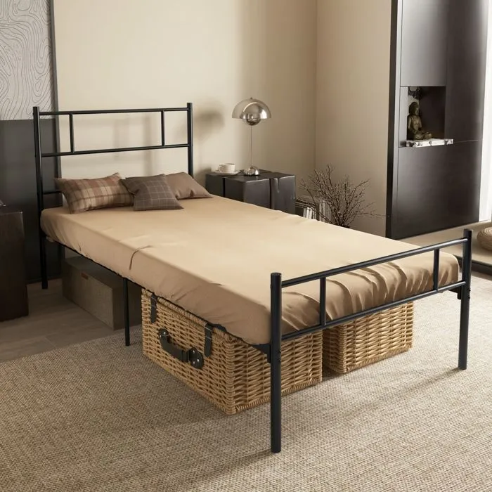 Cadre de lit simple 90 x 190 cm - HOMCOM - sommier à lattes en acier, tête de lit et pied de lit - hauteur 31 cm rangement sous lit-1