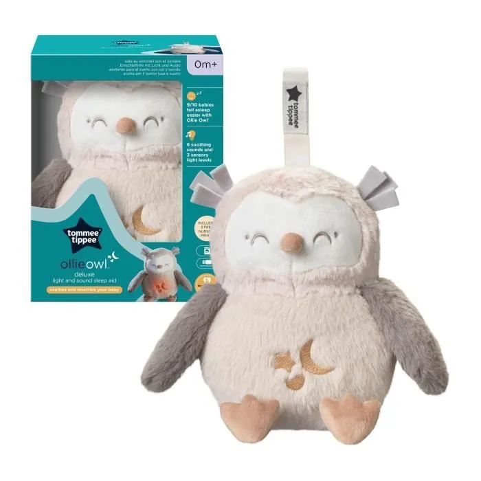 TOMMEE TIPPEE, Peluche veilleuse de luxe avec CrySensor, 6 sons apaisants, USB, lavable en machine, Ollie la Chouette-5